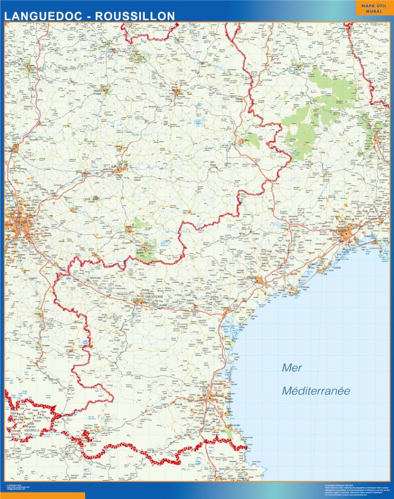 Mappa plastificata di Linguadoca-Rossiglione, Francia Mappa plastificata di Linguadoca-Rossiglione, Francia