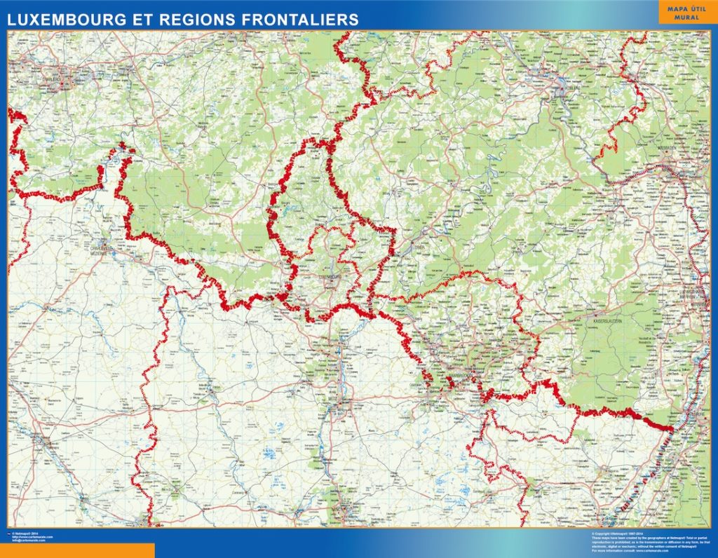 Mappa plastificata di Lussemburgo e regioni confinanti, Francia Mappa plastificata di Lussemburgo e regioni confinanti, Francia