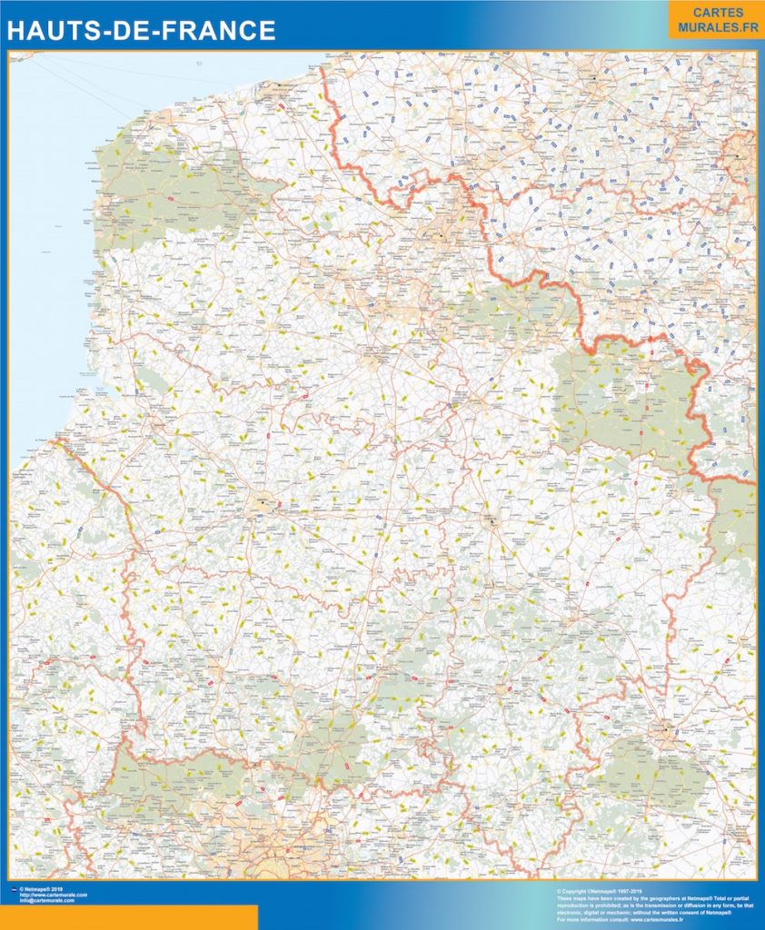 Mappa della regione Hauts-de-France, Francia Mappa della regione Hauts-de-France, Francia