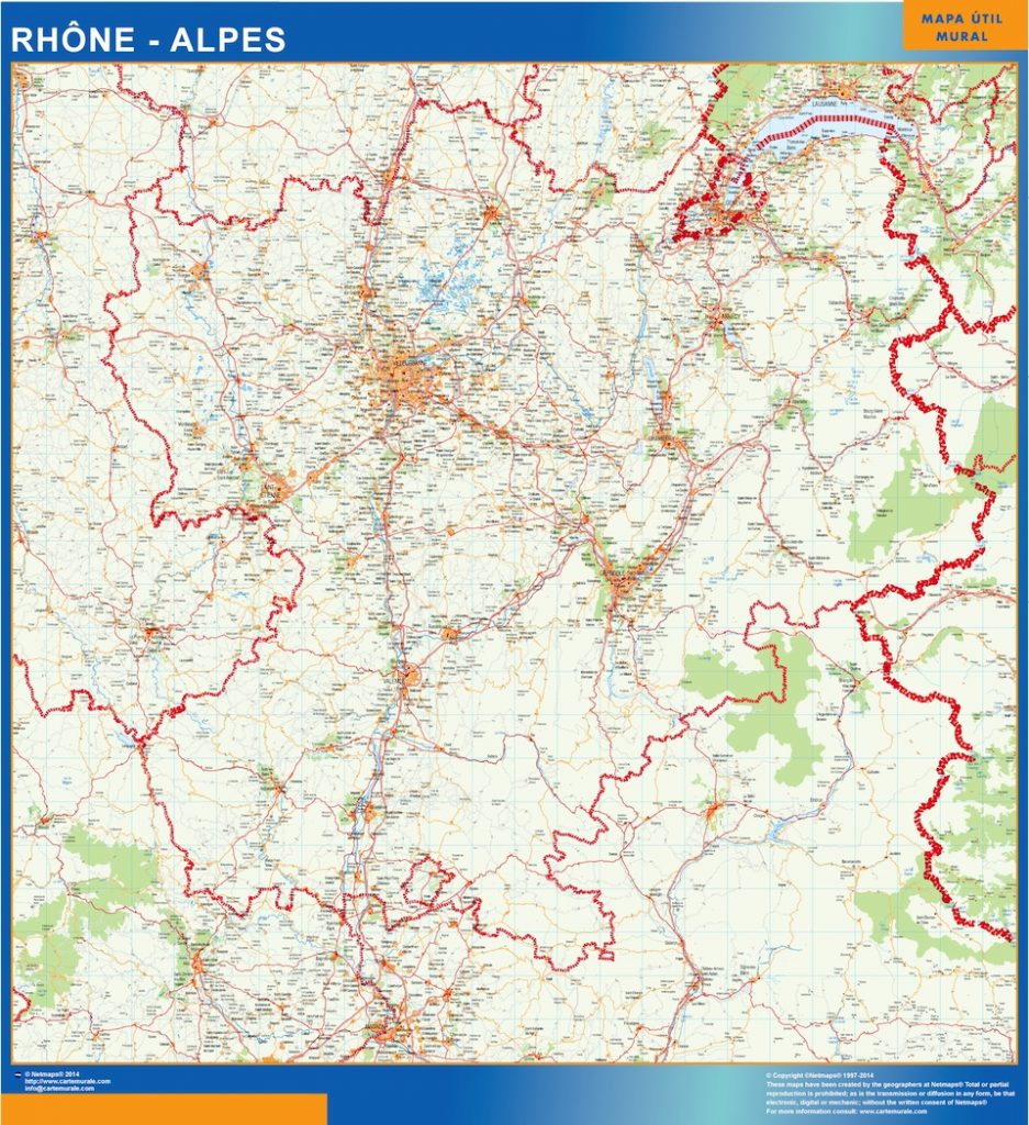 Mappa plastificata di Rodano-Alpi, Francia Mappa plastificata di Rodano-Alpi, Francia